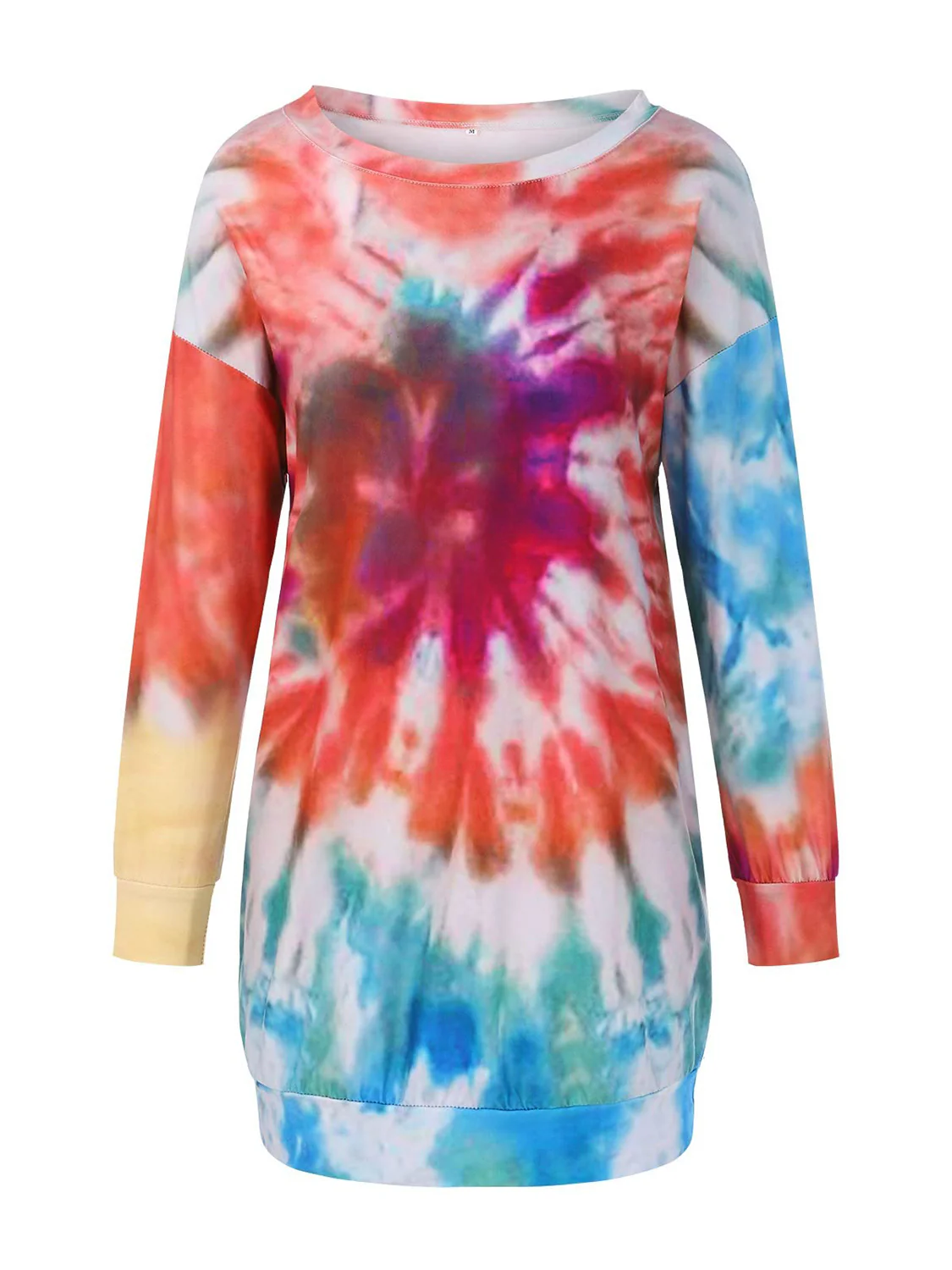 Full Size Tie-Dye Round Neck Long Sleeve Dress - Image 2