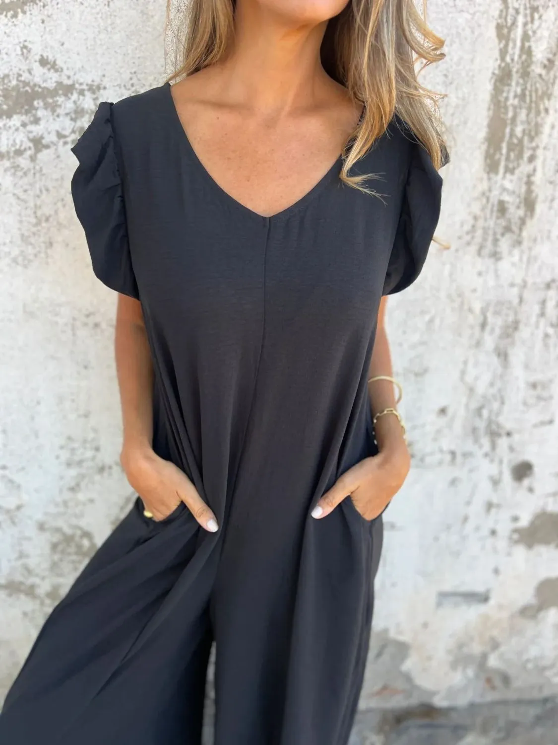 Full Size V-Neck Cap Sleeve Wide Leg Jumpsuit Plus Size - Image 19