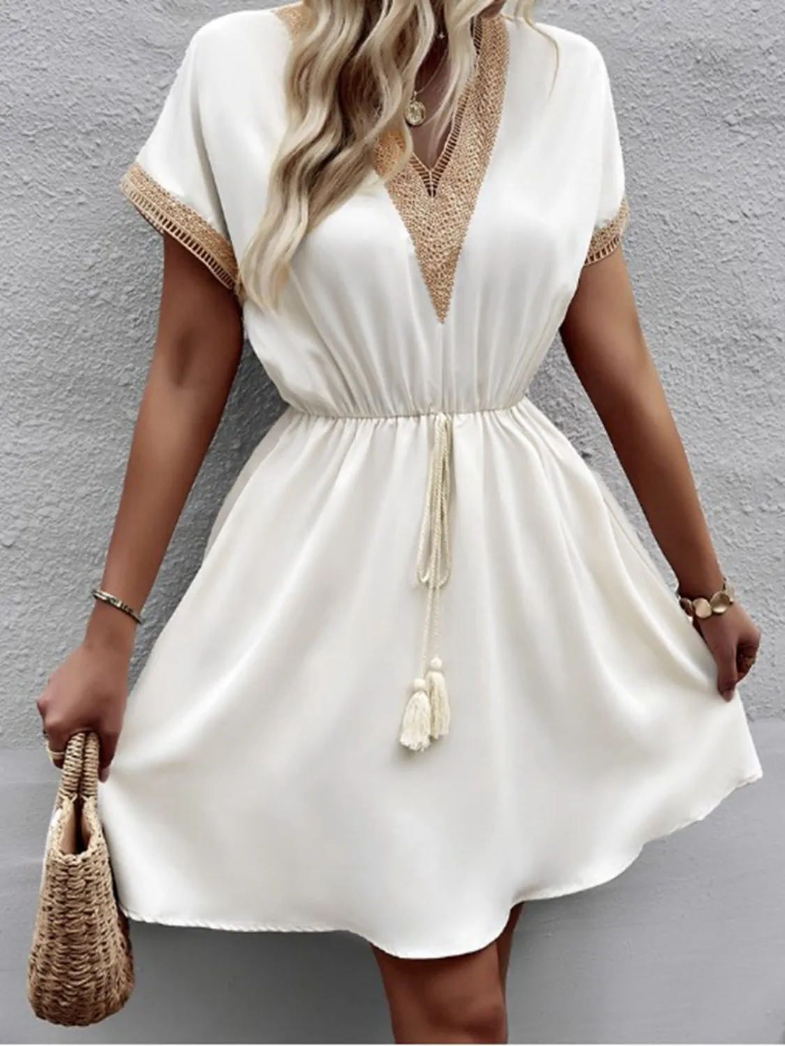 Full Size V-Neck Short Sleeve Dress Plus Size - Image 4