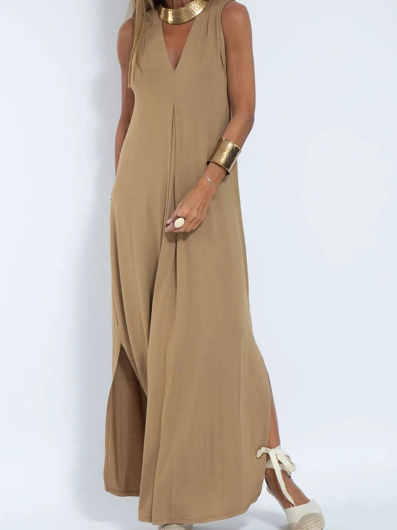 Full Size V-Neck Sleeveless Maxi Dress with Slit Plus Size - Image 6