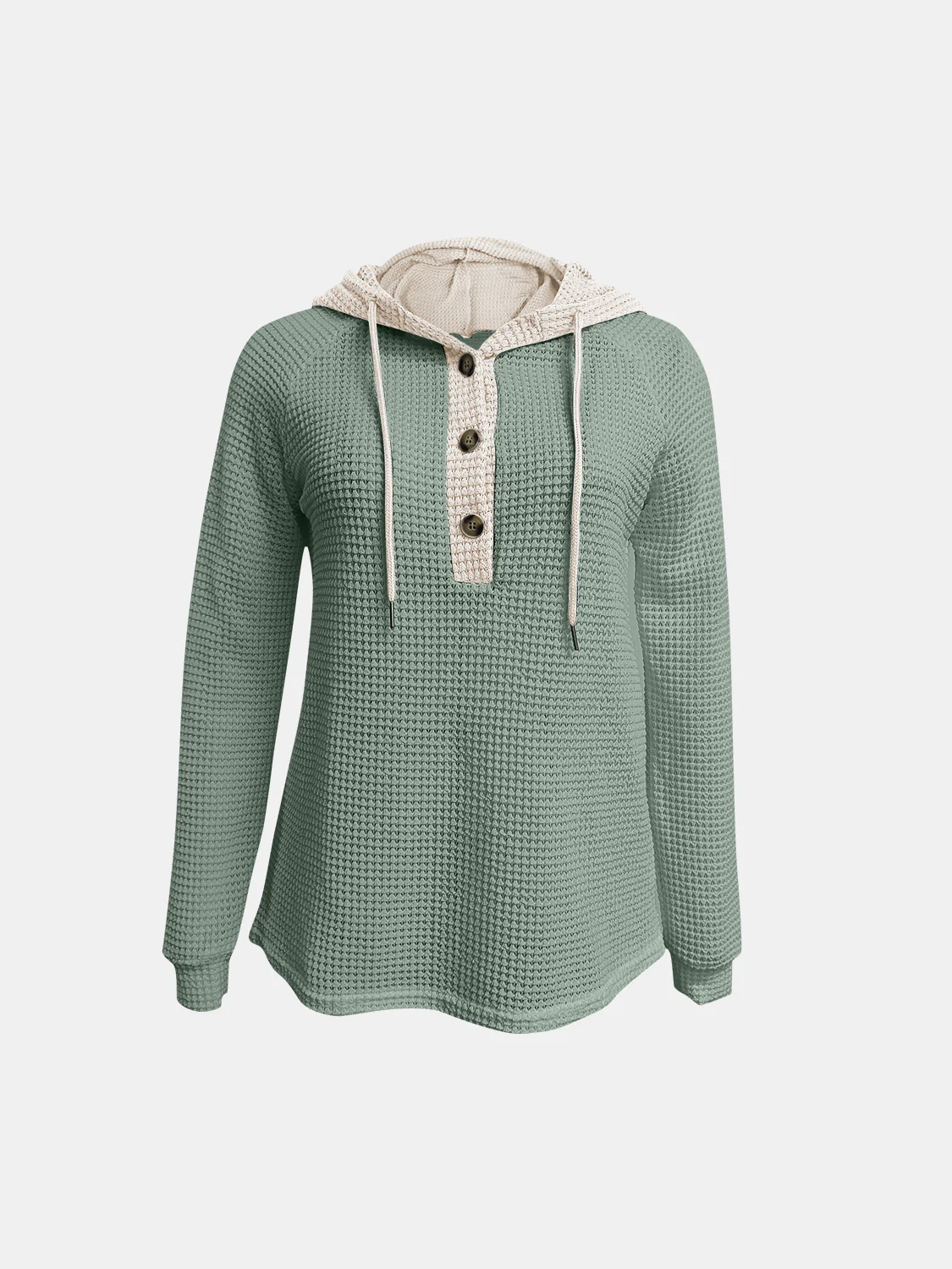 Full Size Waffle-Knit Contrast Long Sleeve Hoodie - Image 17