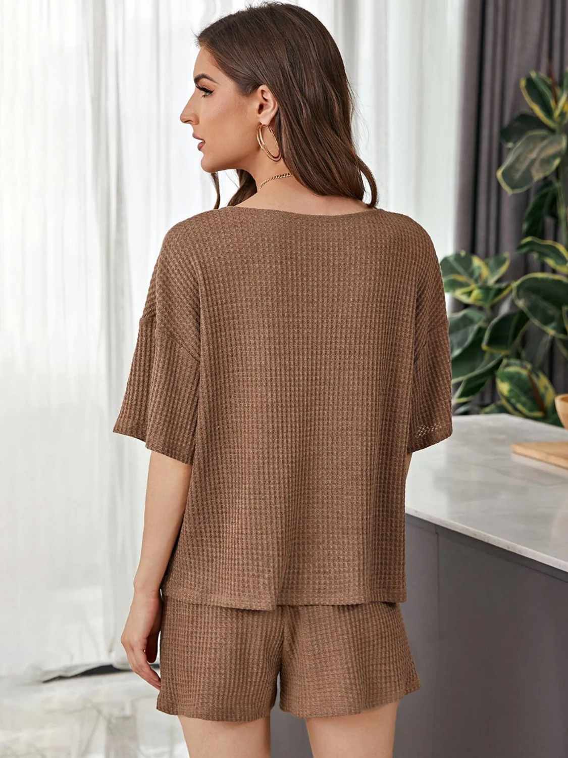 Full Size Waffle-Knit Dropped Shoulder Top and Shorts Set - Image 11