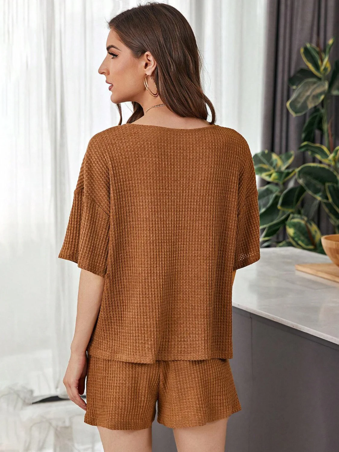 Full Size Waffle-Knit Dropped Shoulder Top and Shorts Set - Image 19