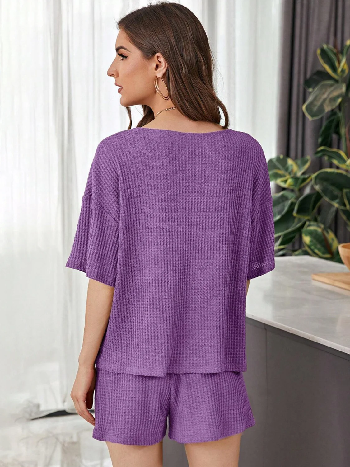 Full Size Waffle-Knit Dropped Shoulder Top and Shorts Set - Image 26