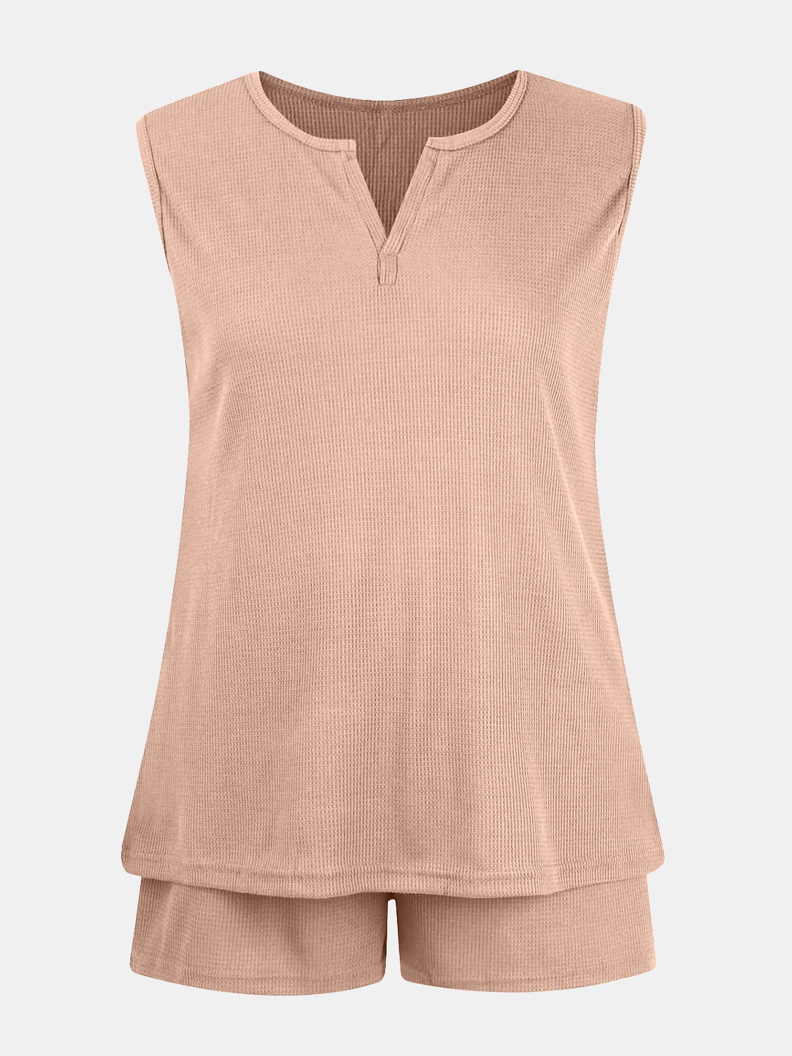 Full Size Waffle-Knit Notched Top and Shorts Set - Image 11