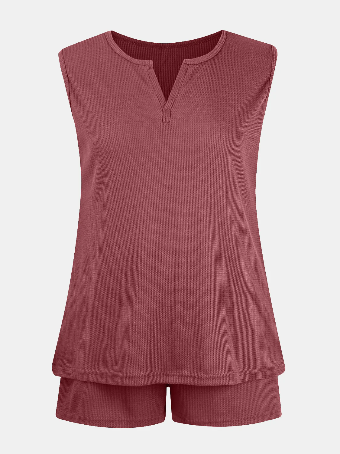Full Size Waffle-Knit Notched Top and Shorts Set - Image 19