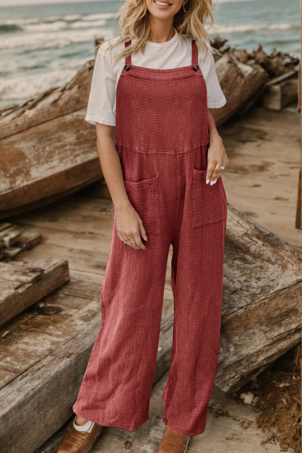 Full Size Wide Leg Front Pocket Jumpsuit - Image 16