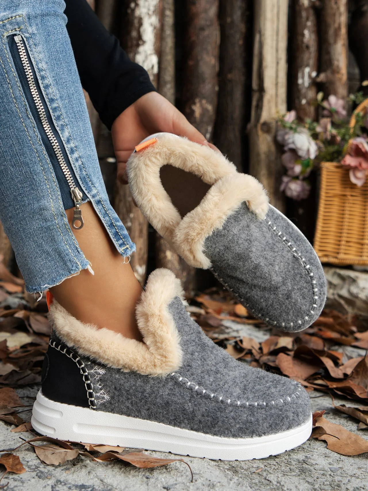 Furry Suede Round Toe Flat Sneakers - Image 8