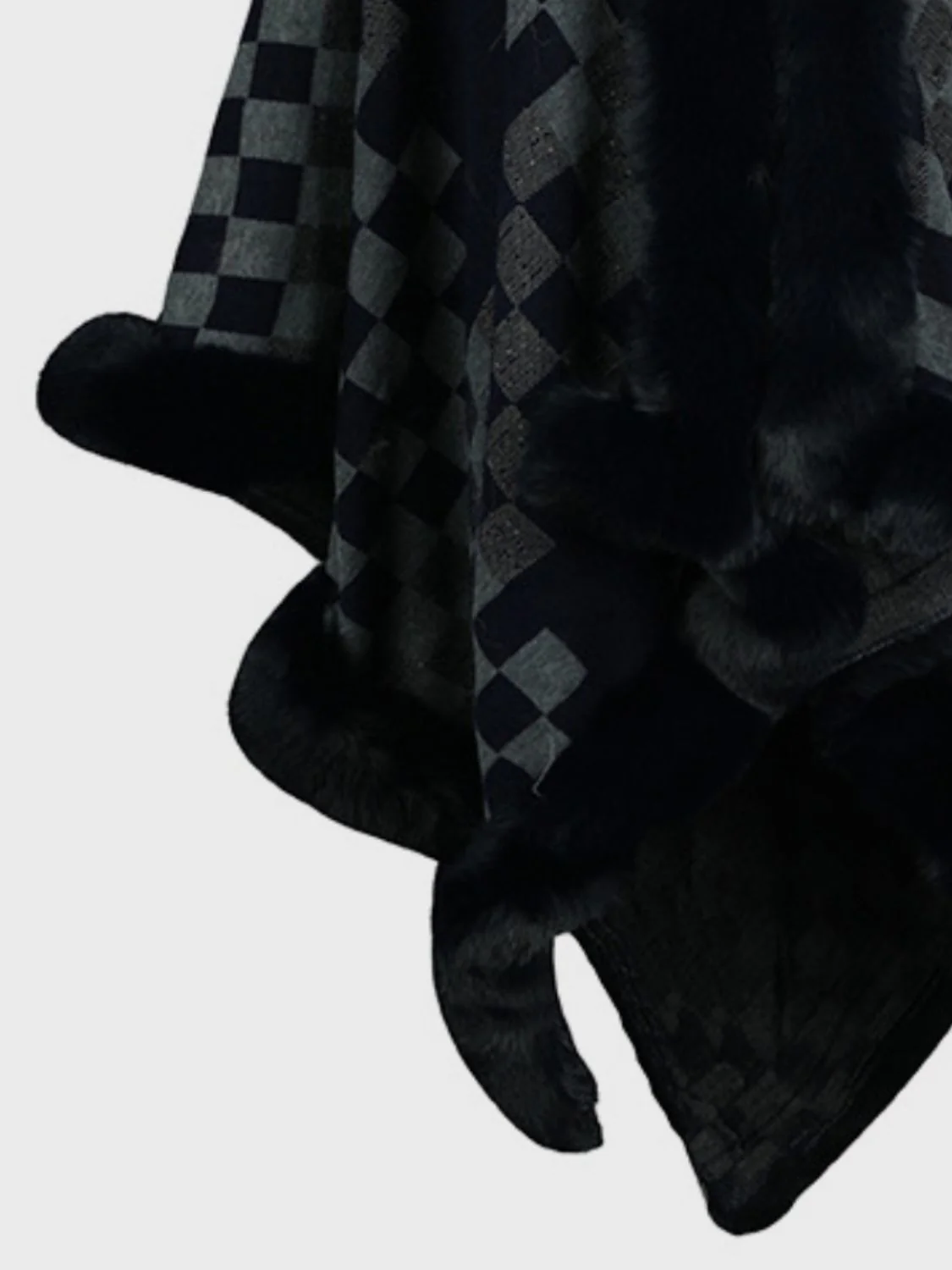 Fuzzy Checkered Long Sleeve Poncho - Image 13