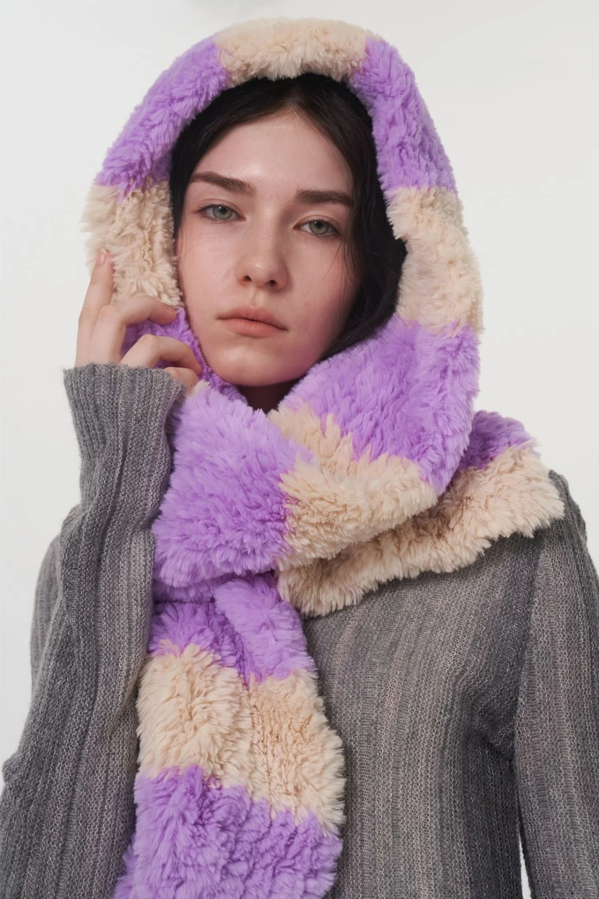 Fuzzy Contrast Striped Scarf - Image 6