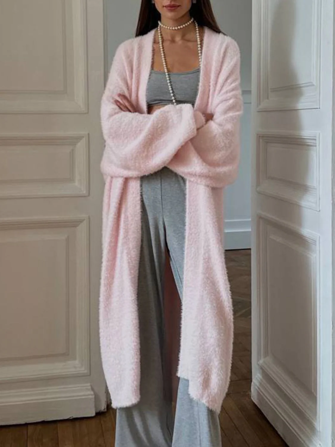 Fuzzy Open Front Solid Color Cardigan - Image 15
