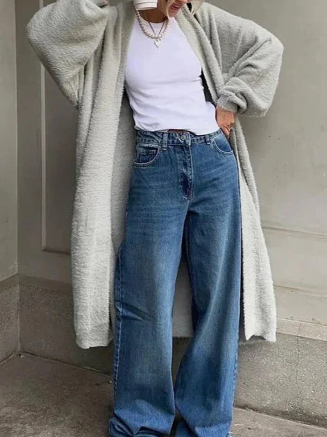 Fuzzy Open Front Solid Color Cardigan - Image 9
