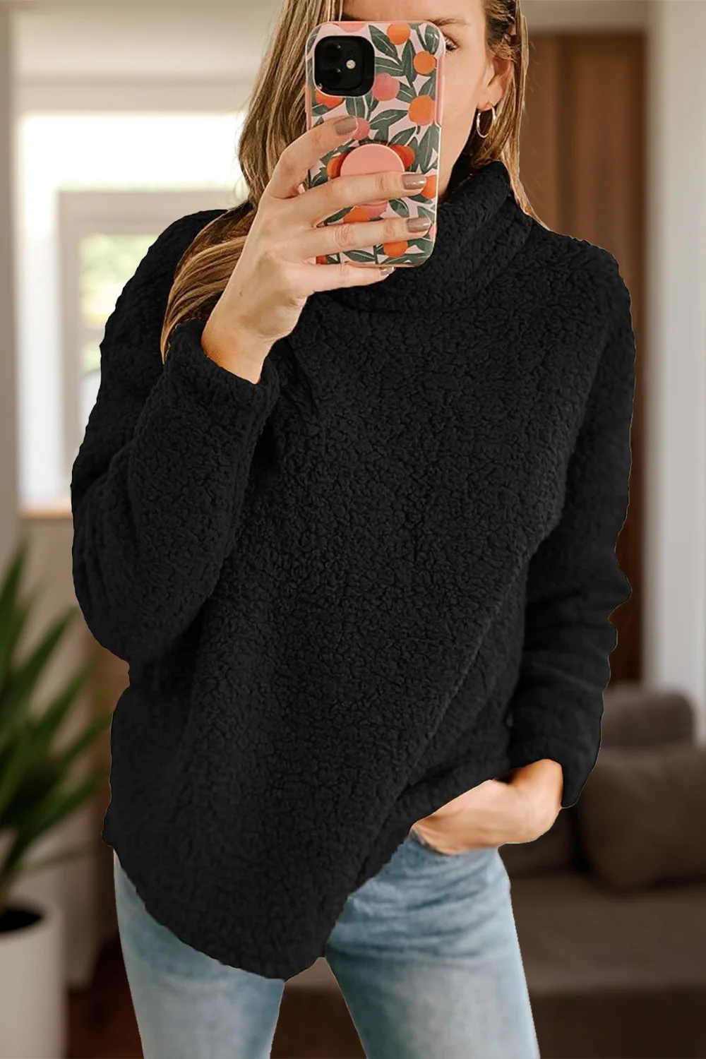Fuzzy Turtleneck Long Sleeve Sweatshirt - Image 16
