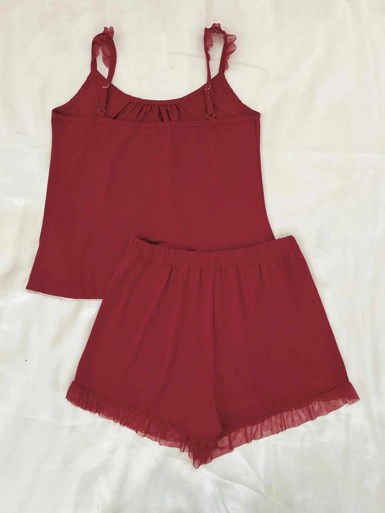 Gathered Detail Spliced Mesh Sleeveless Top and Shorts Lounge Set - Image 7