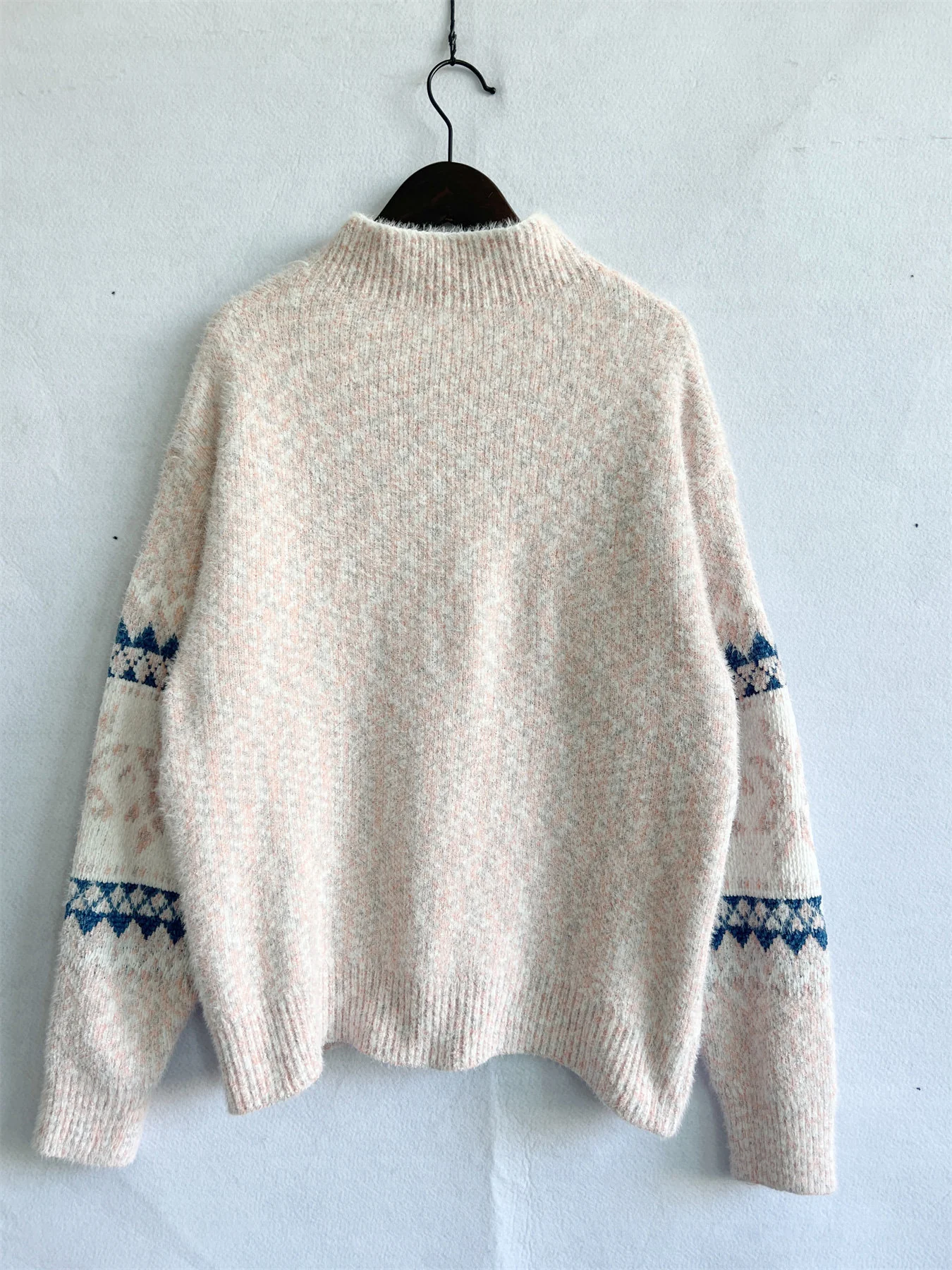 Geometric Mock Neck Dropped Shoulder Sweater - Image 8