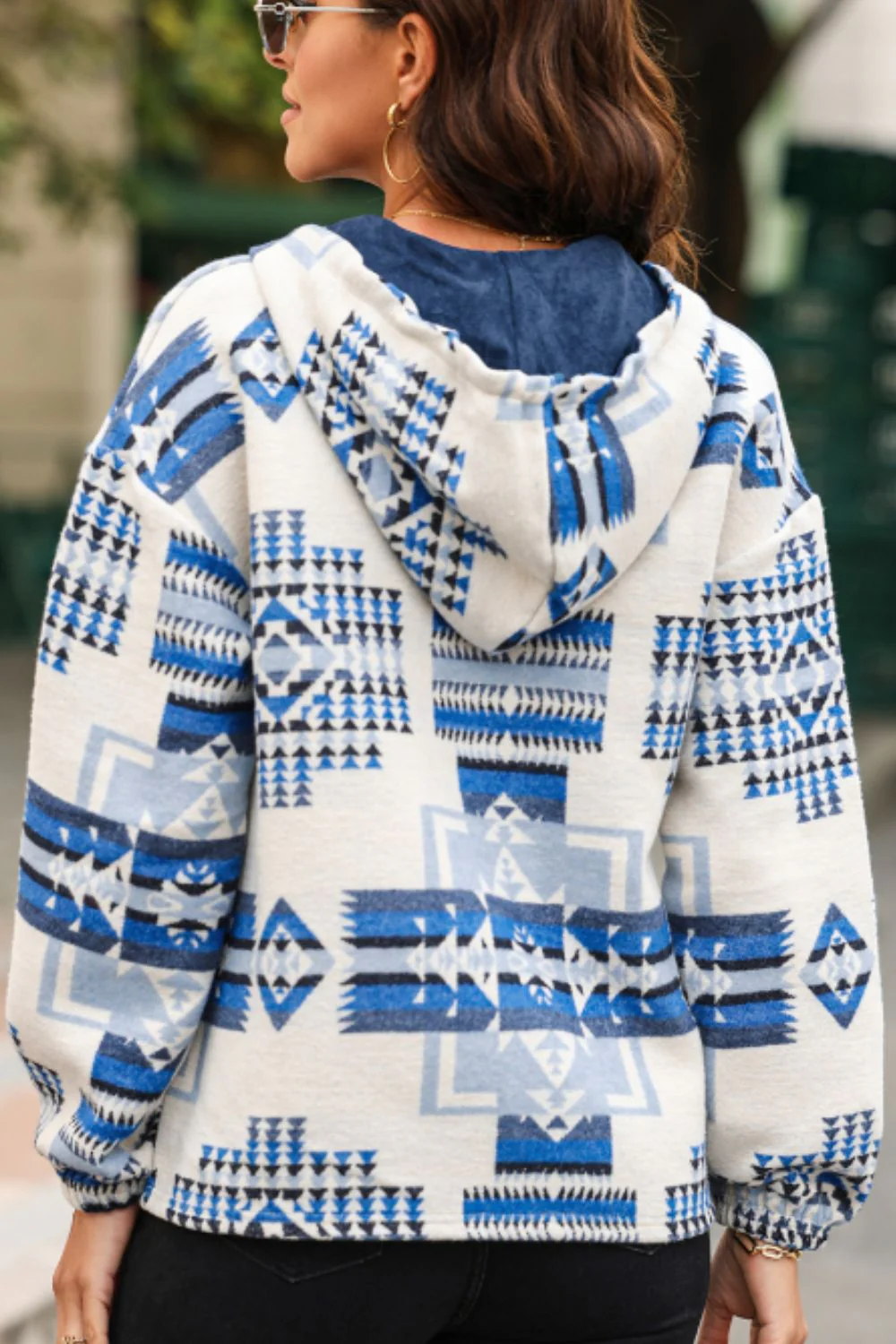 Geometric Quarter Zip Long Sleeve Hoodie - Image 2