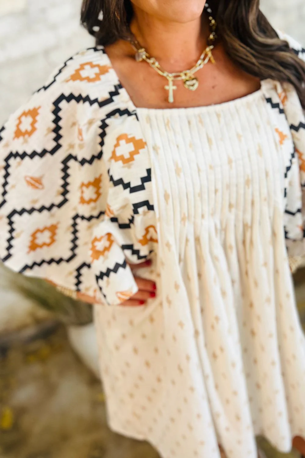 Geometric Square Neck Half Sleeve Mini Dress - Image 4