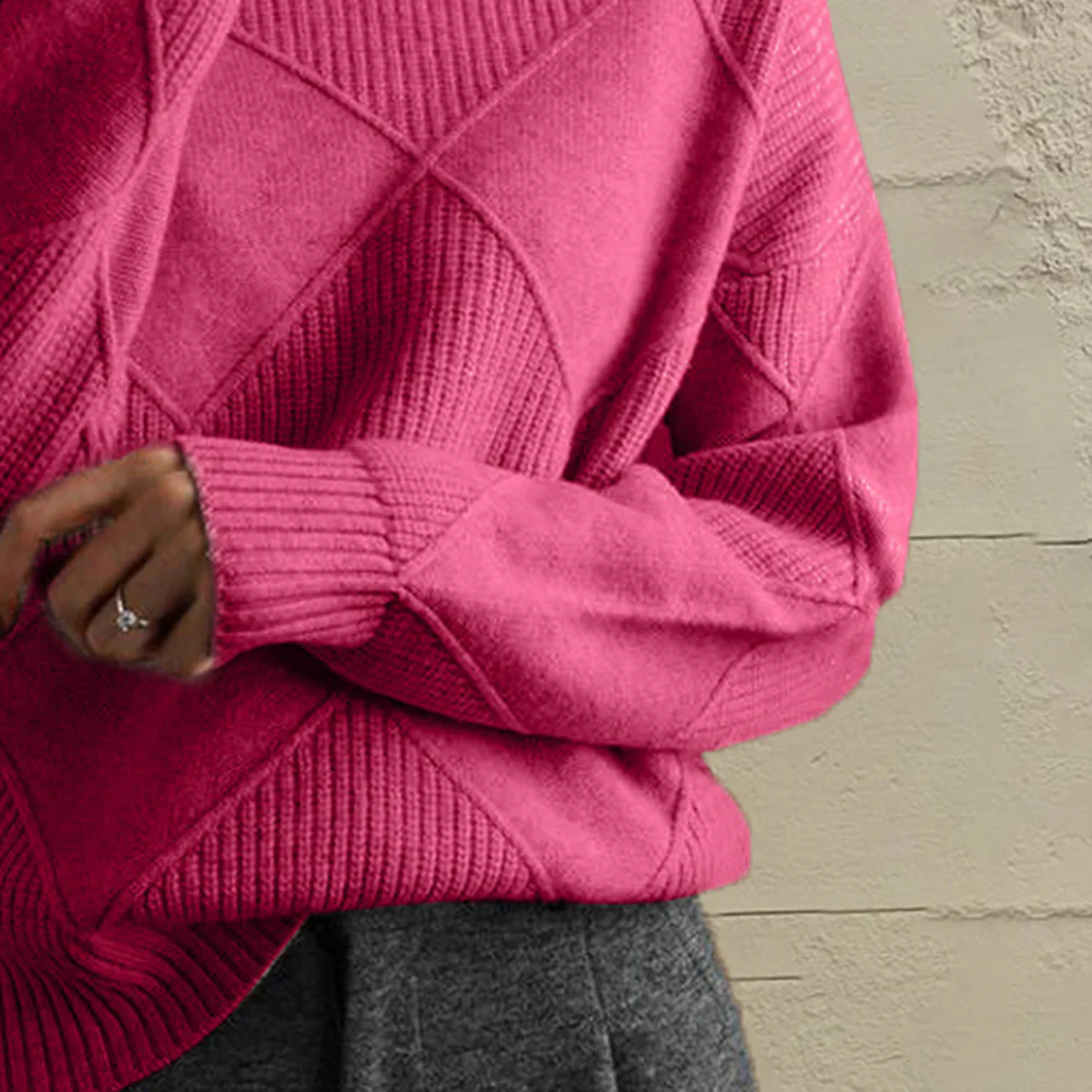 Geometric Turtleneck Long Sleeve Sweater - Image 2
