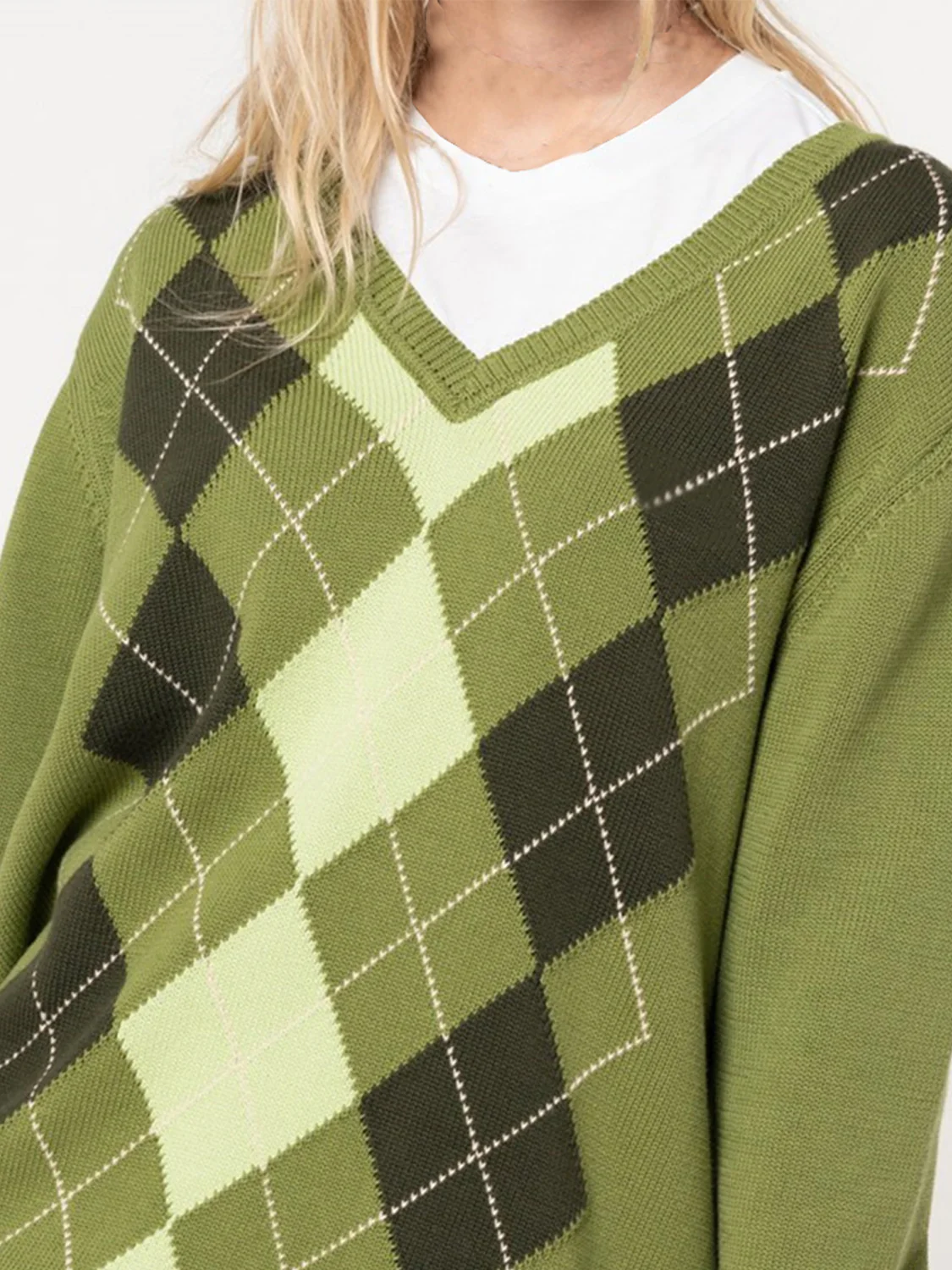 Geometric V-Neck Long Sleeve Sweater - Image 6