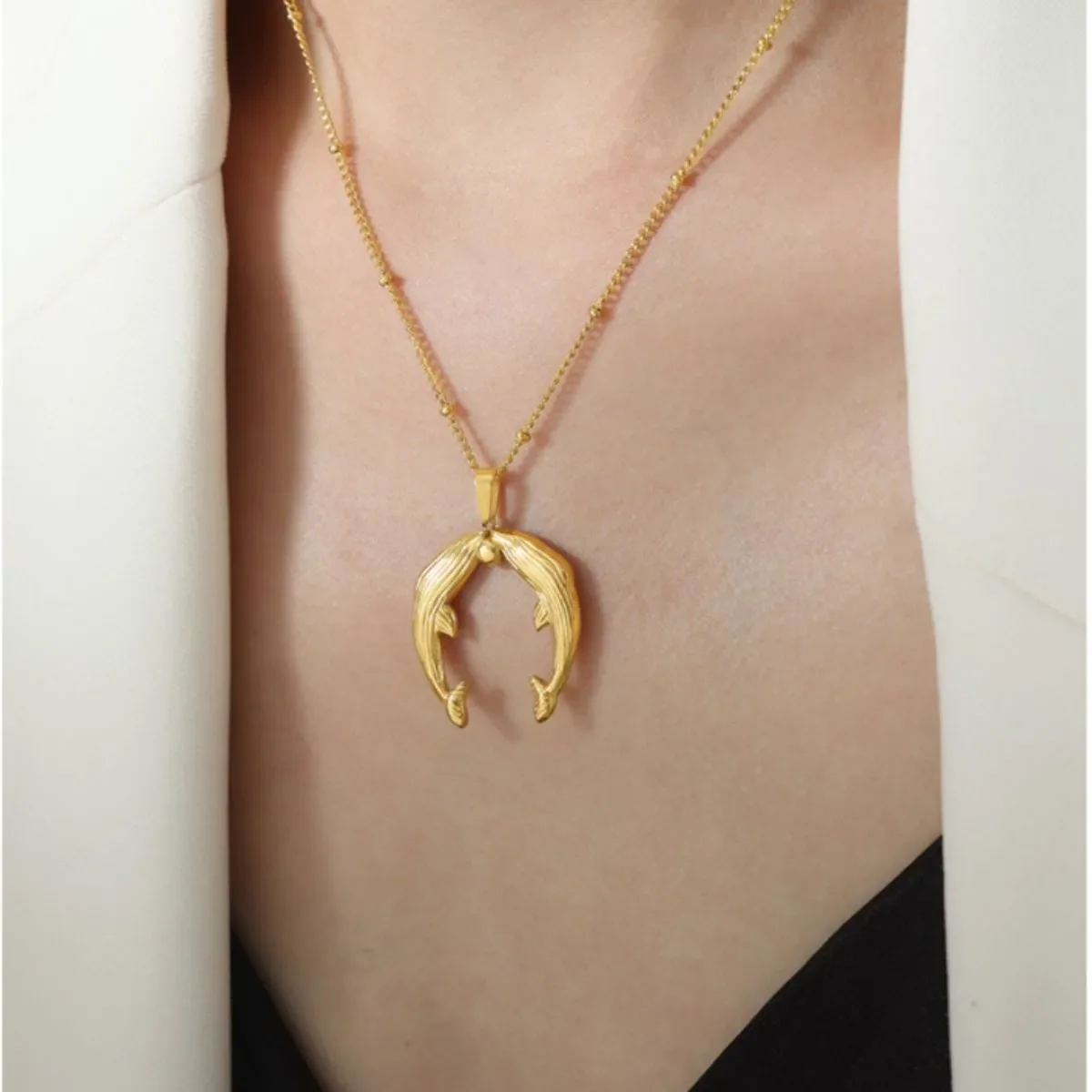 Gold Horseshoe Jewelry Set with Necklace and Earrings - Image 2