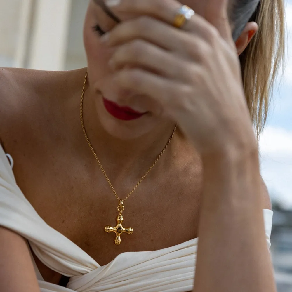Gold-Plated Stainless Steel Cross Shape Pendant Necklace - Image 3
