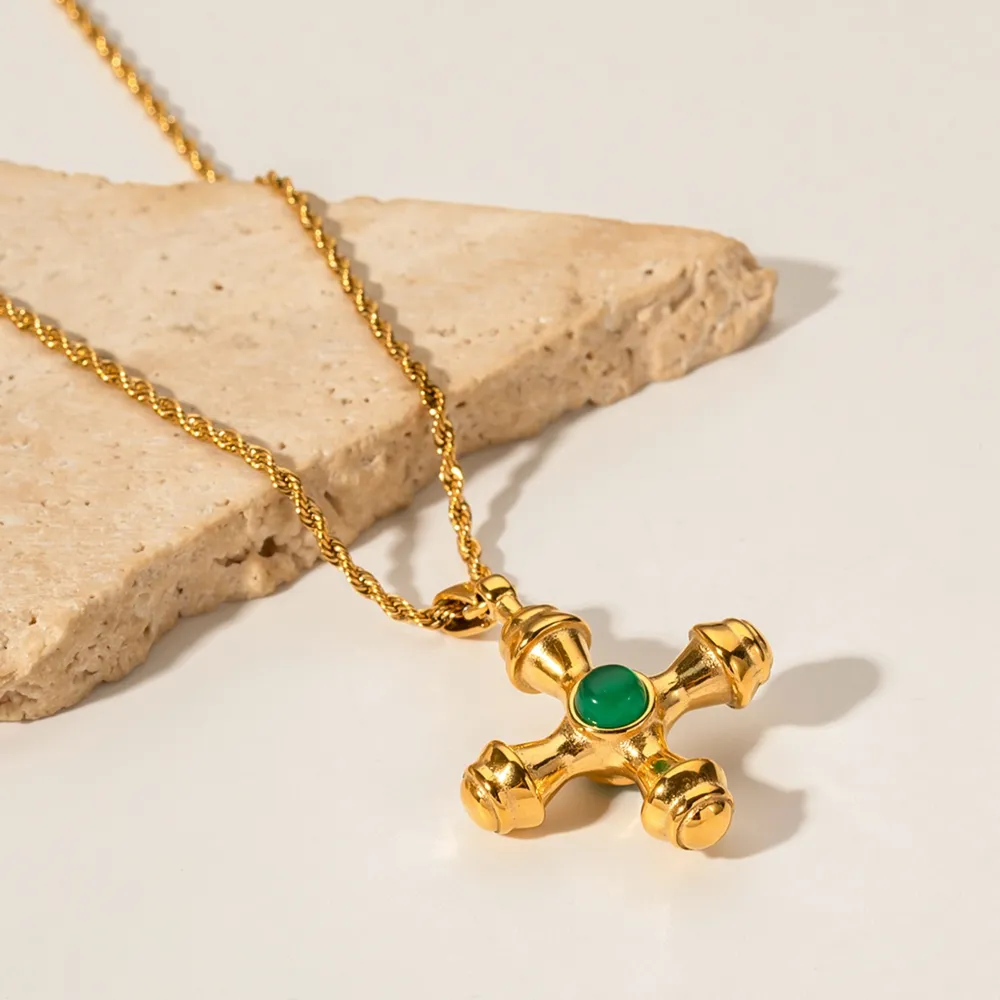 Gold-Plated Stainless Steel Cross Shape Pendant Necklace - Image 4