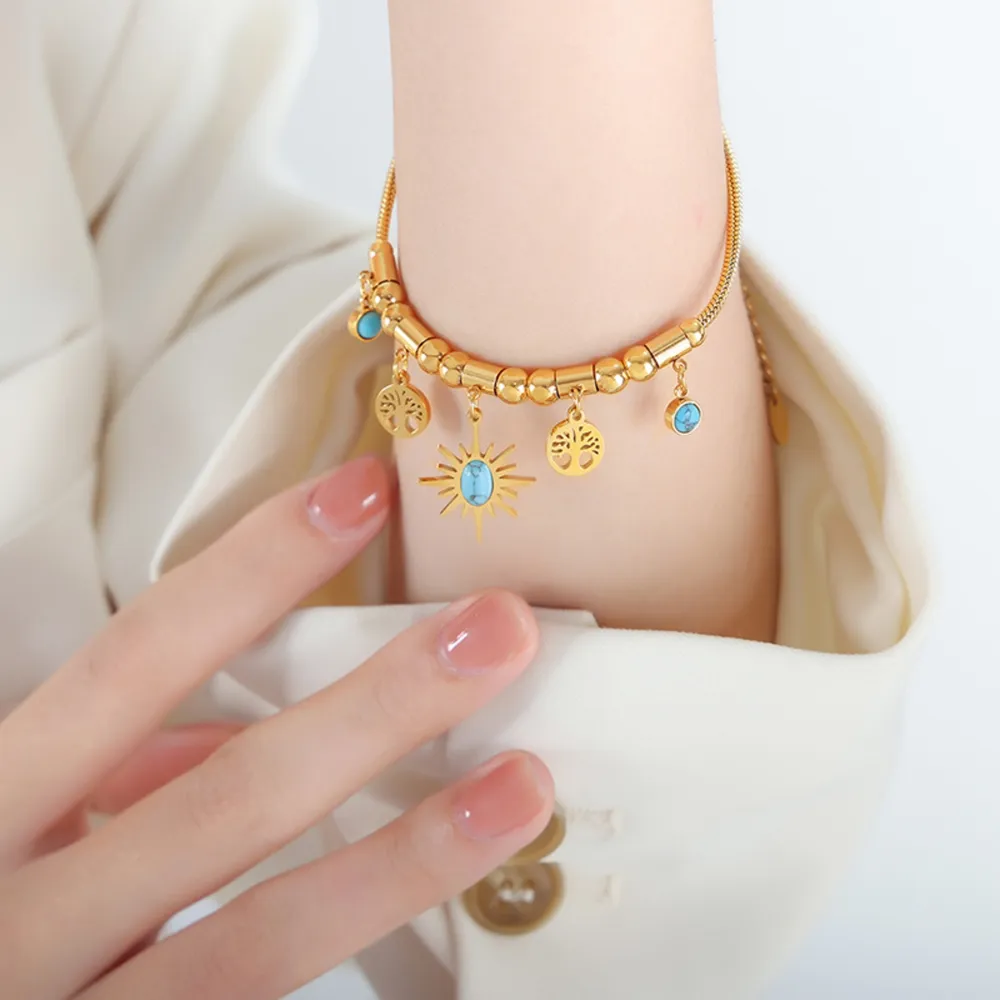 Gold-Plated Titanium Steel Charm Bracelet - Image 2