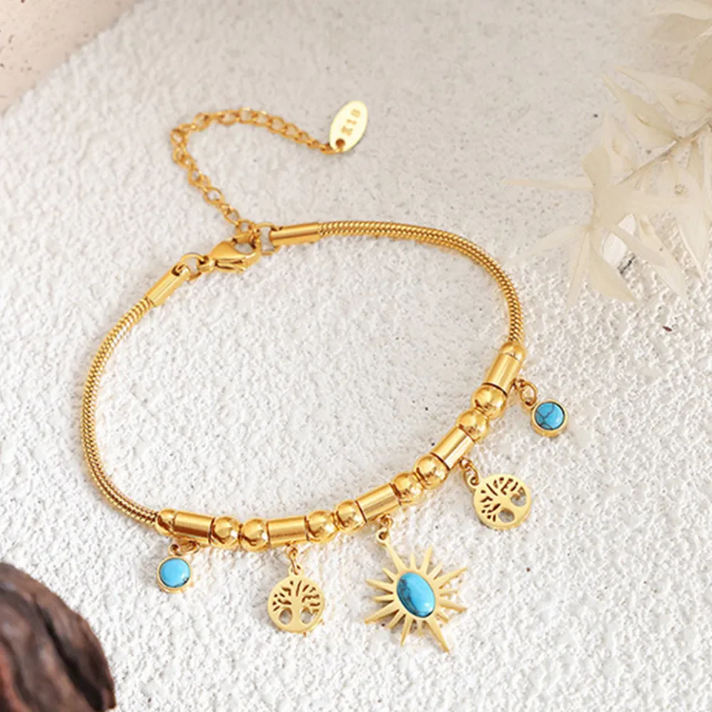 Gold-Plated Titanium Steel Charm Bracelet - Image 3