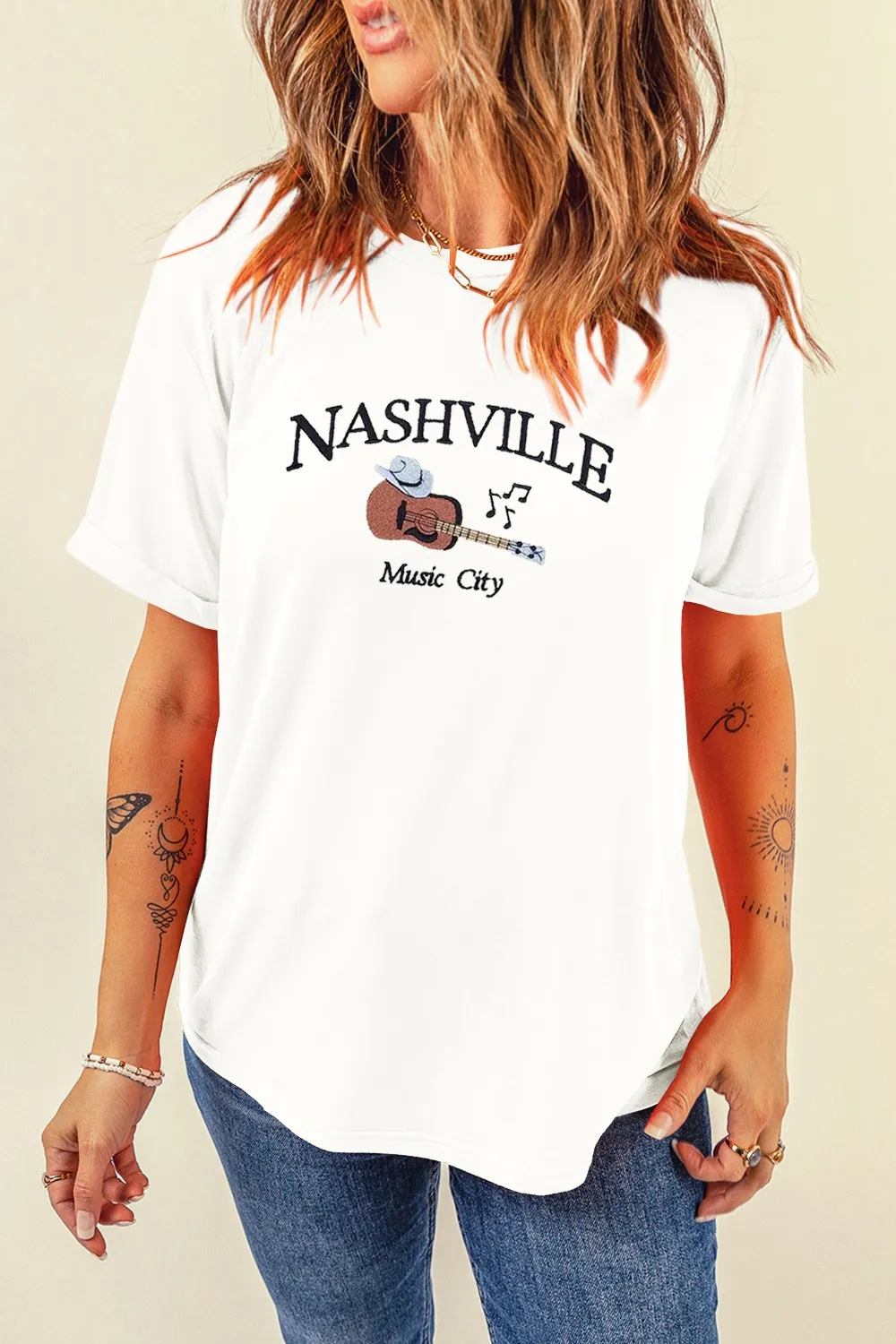 Guitar NASHVILLE Music City Print Crewneck Tee - Image 3