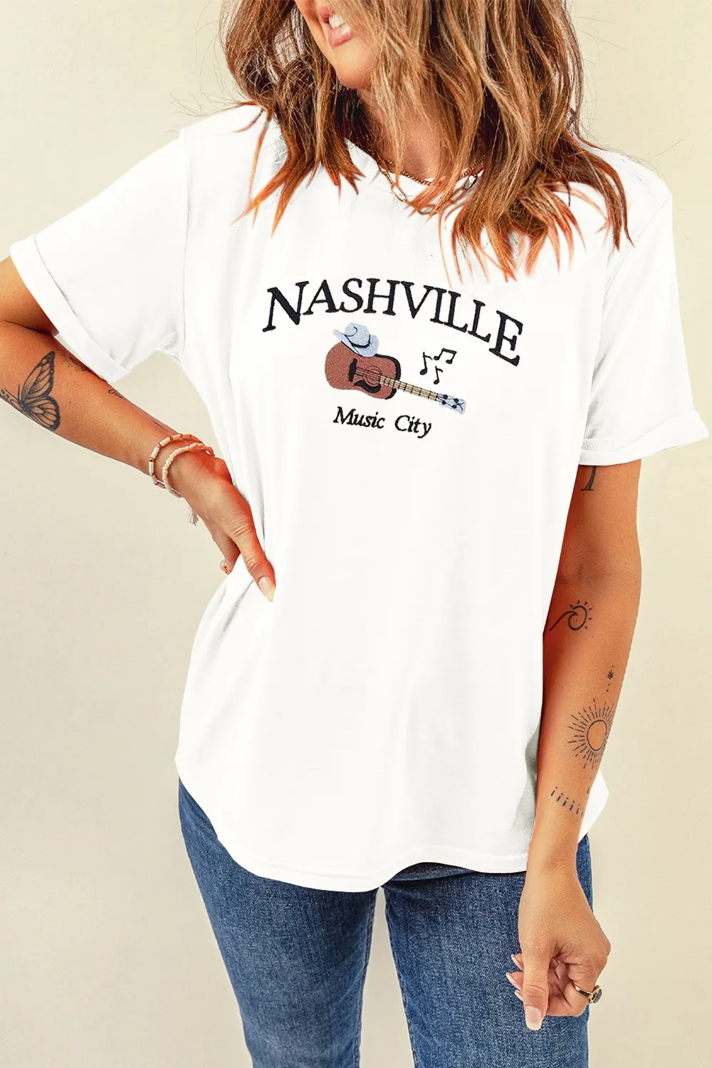 Guitar NASHVILLE Music City Print Crewneck Tee - Image 4