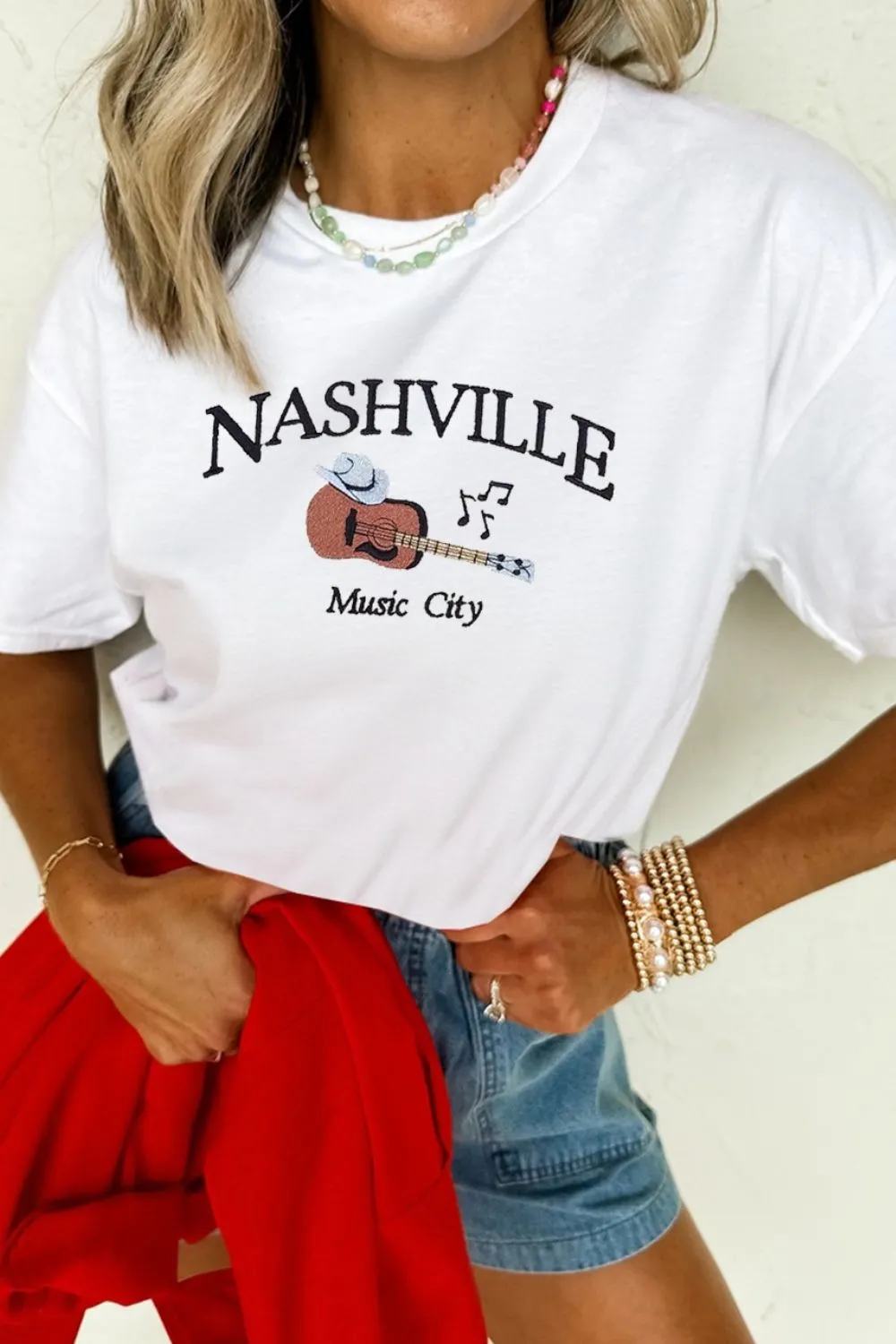 Guitar NASHVILLE Music City Print Crewneck Tee - Image 5