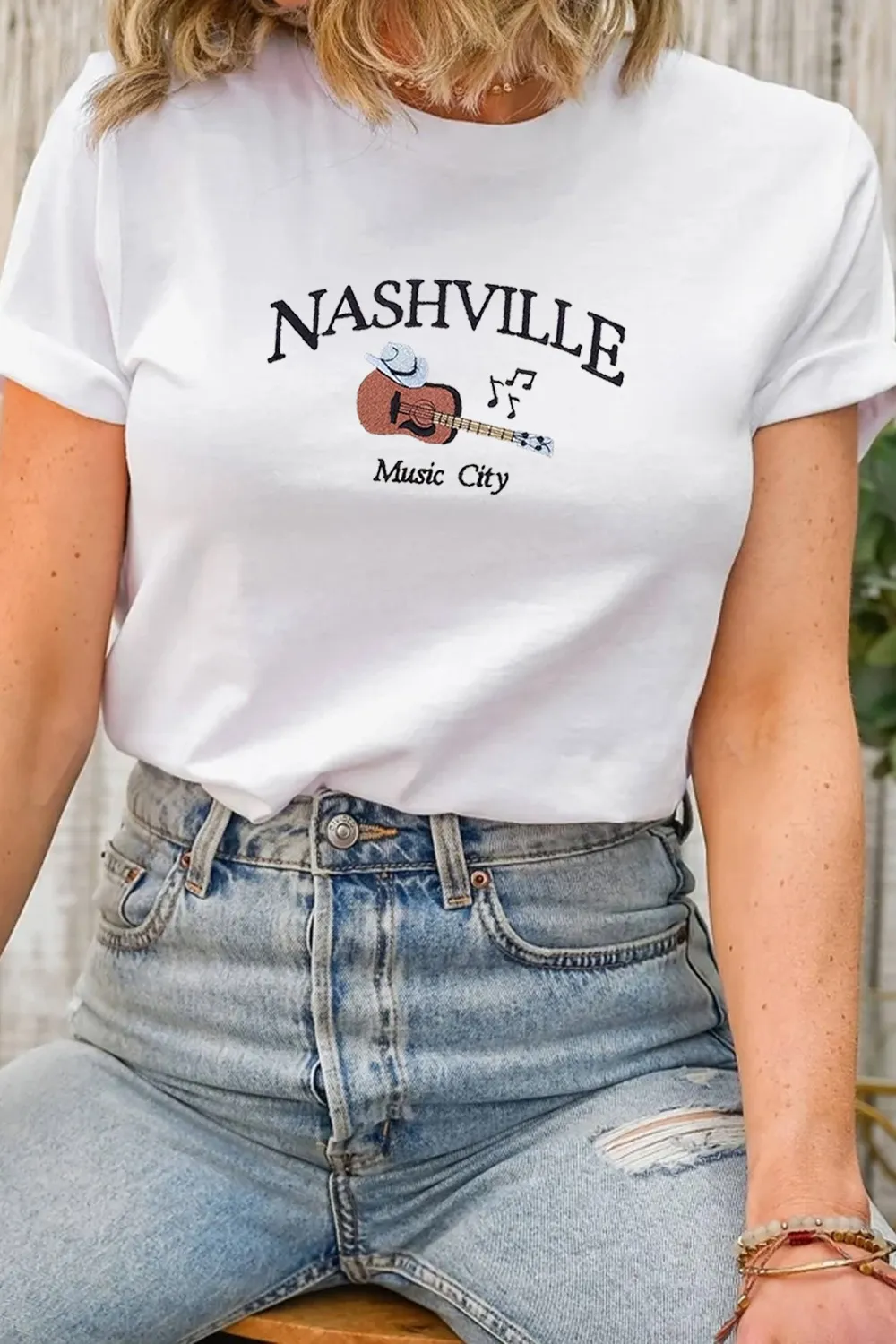 Guitar NASHVILLE Music City Print Crewneck Tee - Image 6