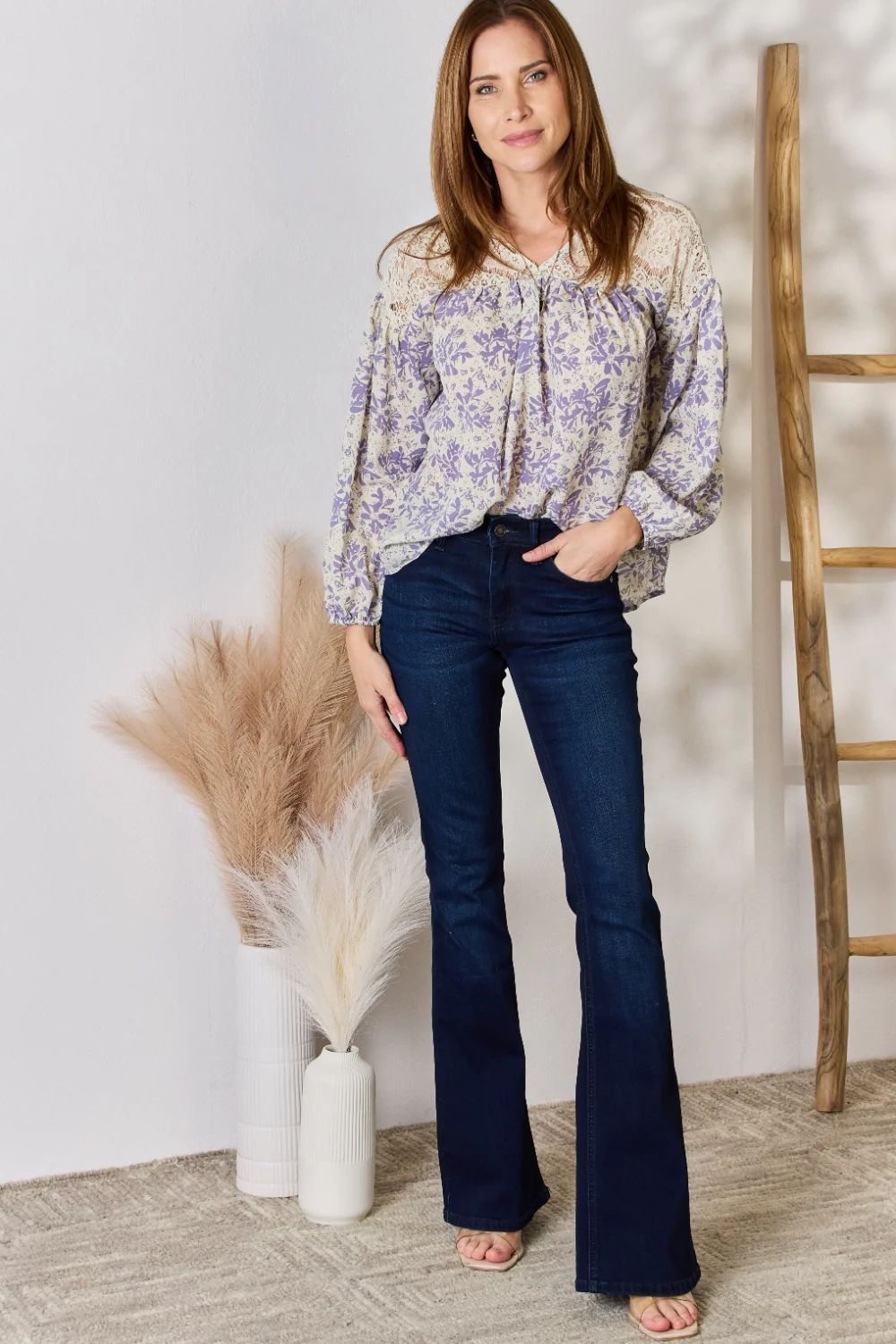 Hailey & Co Full Size Lace Detail Printed Blouse - Image 5