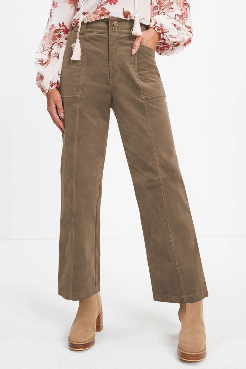 Half Elastic Waist Straight Pants - Image 12