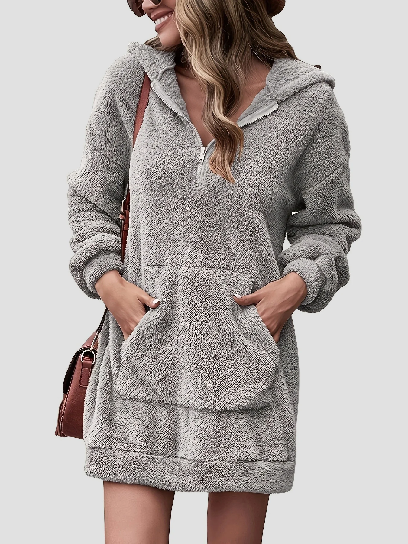 Half Zip Dropped Shoulder Oversized Hoodie - Image 4