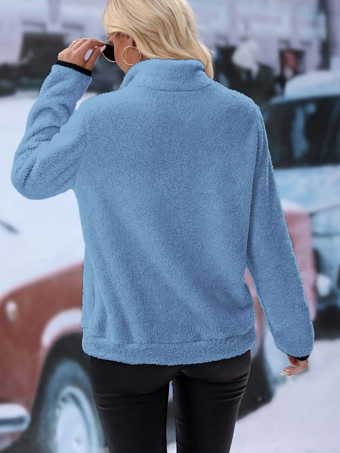 Half Zip Long Sleeve Furry Sweatshirt - Image 11