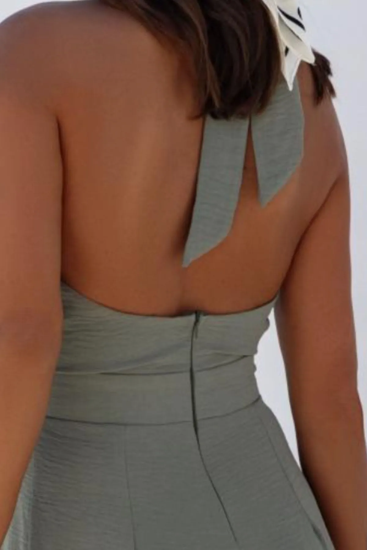 Halter Neck Wide Leg Jumpsuit with Keyhole Detail - Image 9