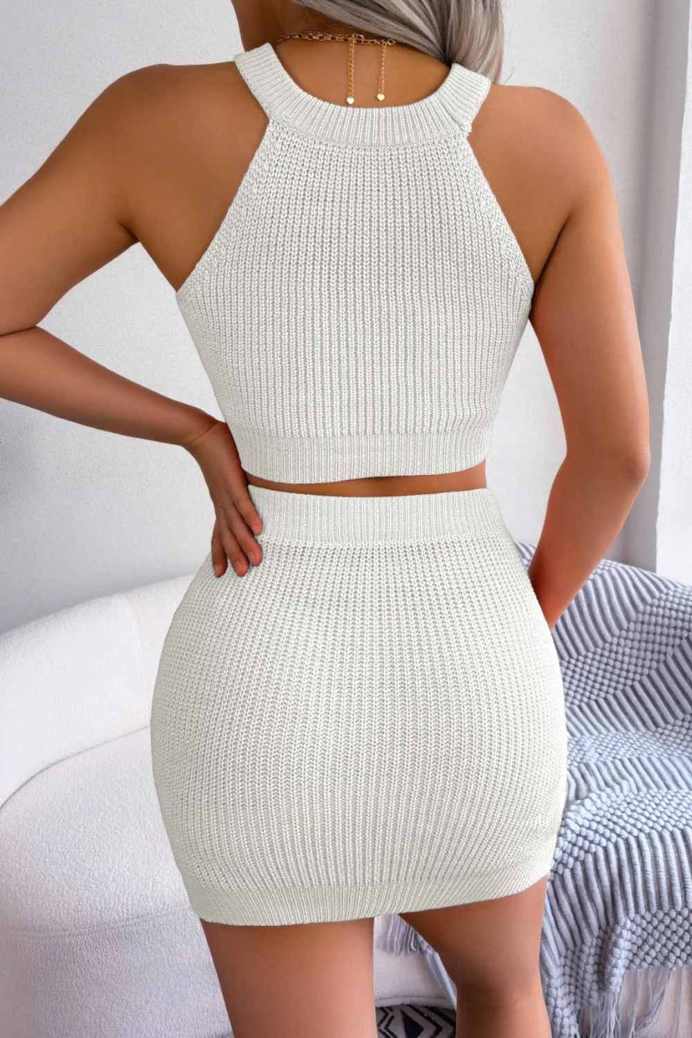 Heart Contrast Ribbed Sleeveless Knit Top and Skirt Set - Image 6