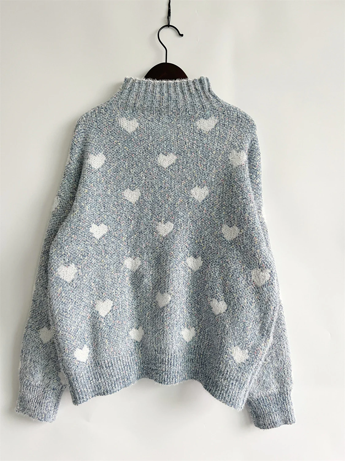 Heart Heathered Turtleneck Drop Shoulder Sweater - Image 4