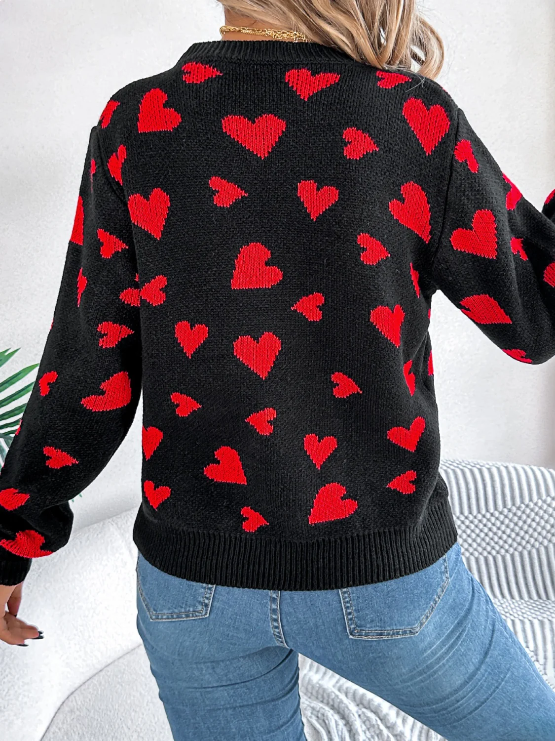 Heart Round Neck Long Sleeve Sweater - Image 6