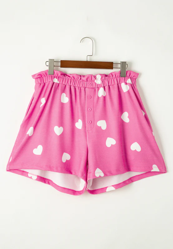 Heart Round Neck Long Sleeve Top and Elastic Waist Shorts Set - Image 6