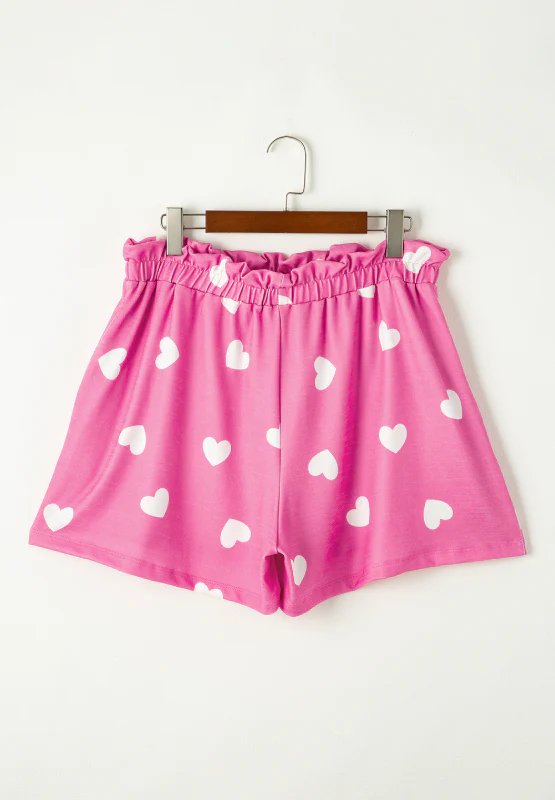 Heart Round Neck Long Sleeve Top and Elastic Waist Shorts Set - Image 7