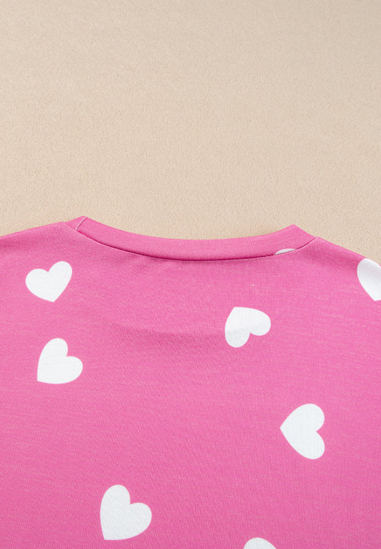 Heart Round Neck Long Sleeve Top and Elastic Waist Shorts Set - Image 8