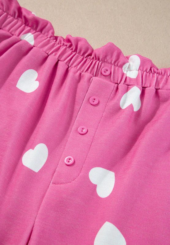 Heart Round Neck Long Sleeve Top and Elastic Waist Shorts Set - Image 9