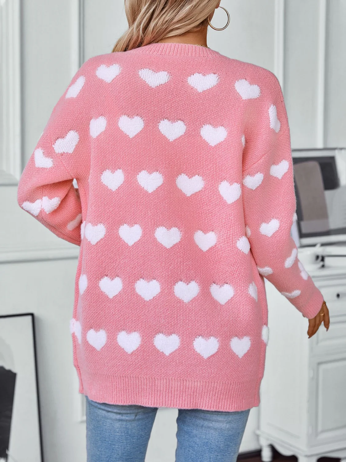 Heart V-Neck Button Up Long Sleeve Cardigan - Image 5