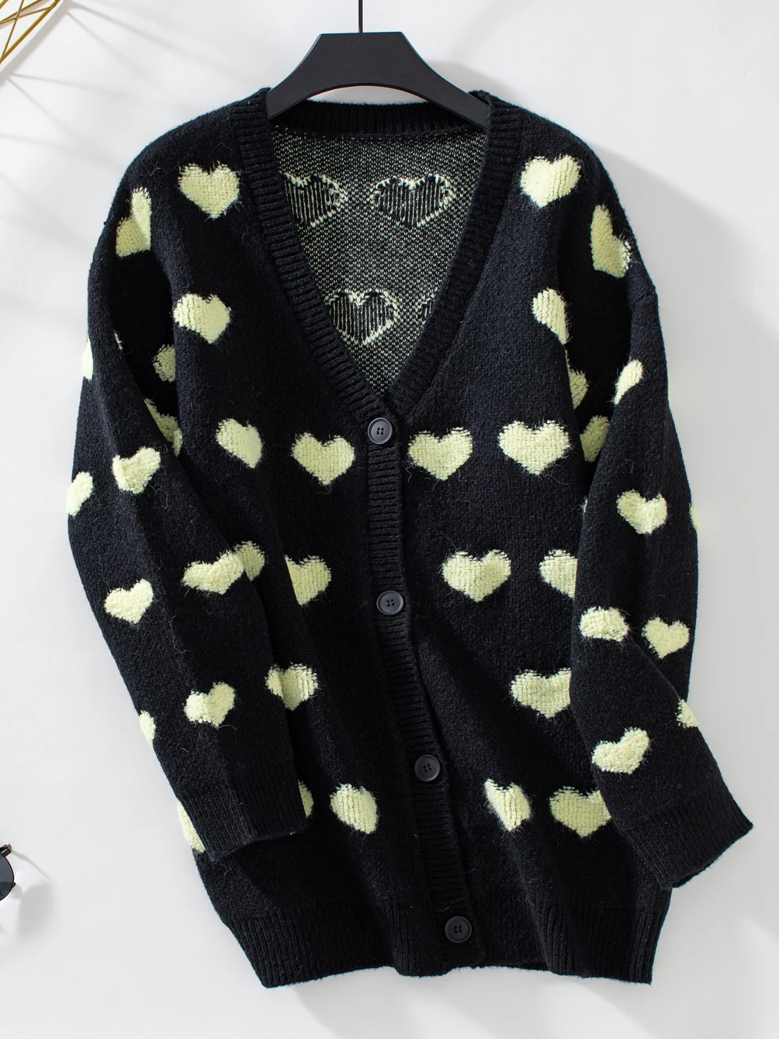 Heart V-Neck Button Up Long Sleeve Cardigan - Image 6