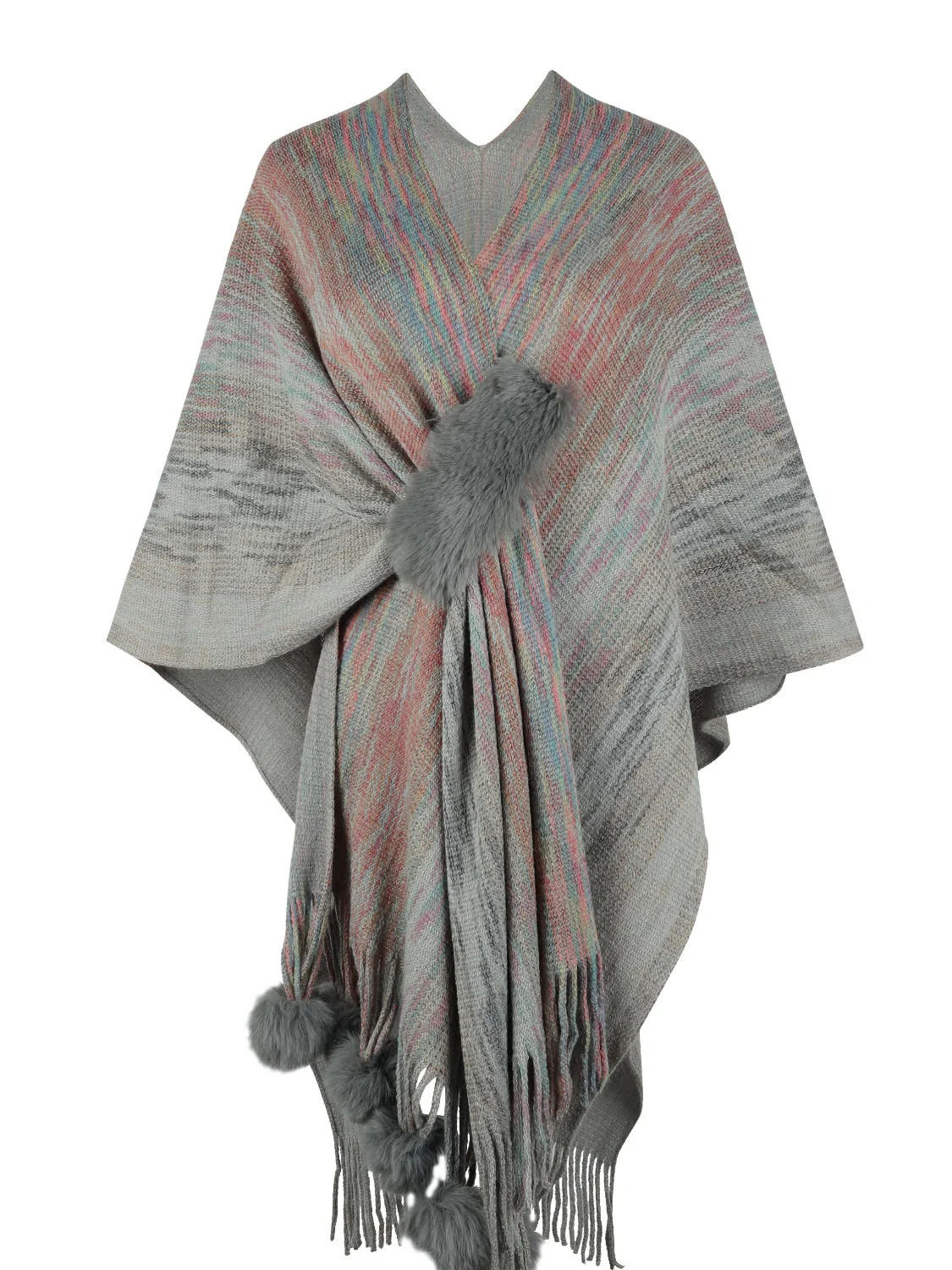 Heathered Fringe Hem Poncho - Image 14