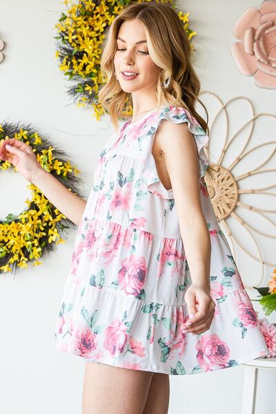 Heimish Full Size Butterfly Short Sleeve Round Neck Floral Print Tiered Top Plus Size - Image 8