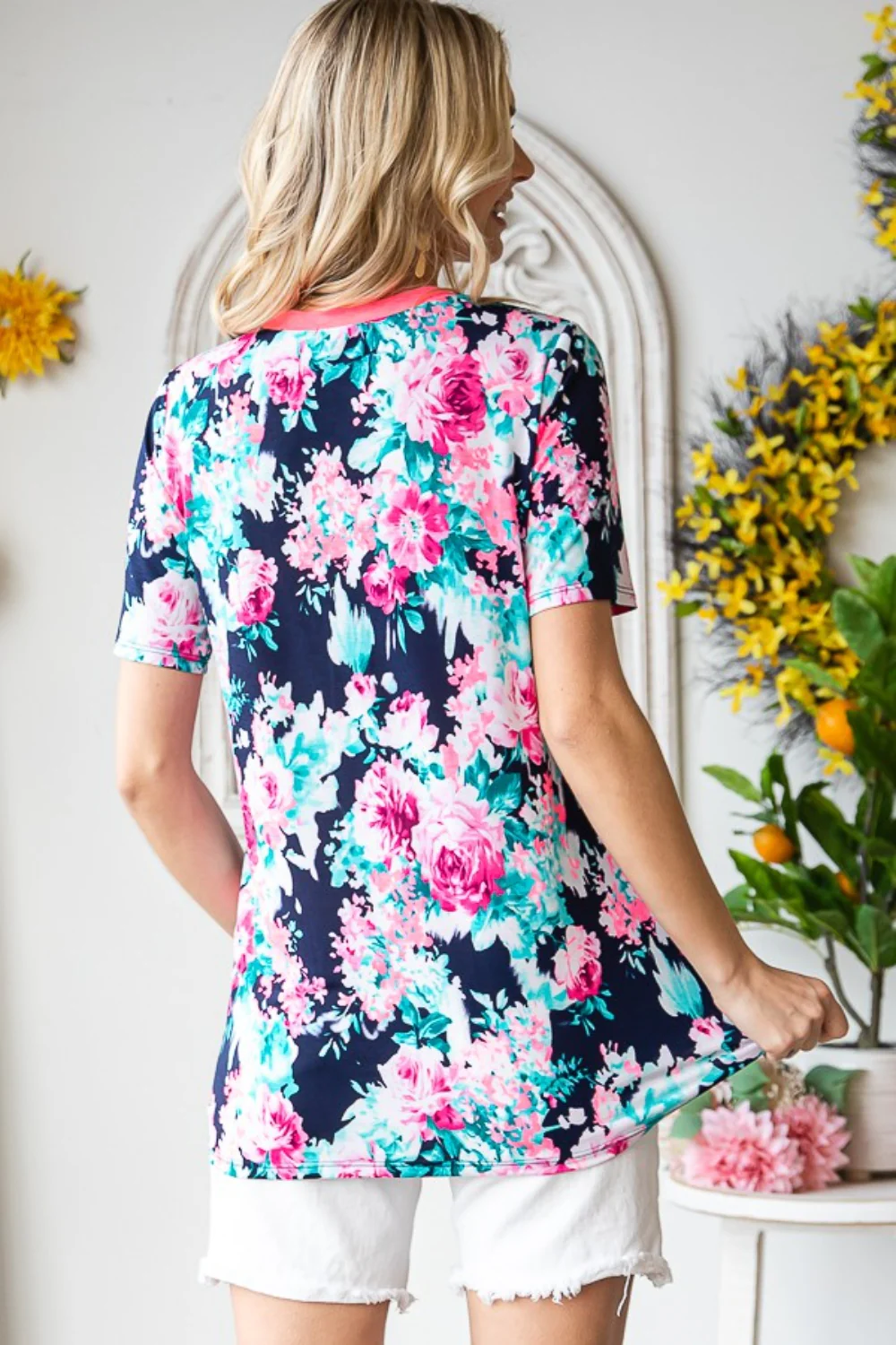 Heimish Full Size Floral V-Neck Short Sleeve T-Shirt - Image 2