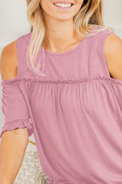 Heimish Full Size Frill Round Neck Cold Shoulder T-Shirt Plus Size - Image 3